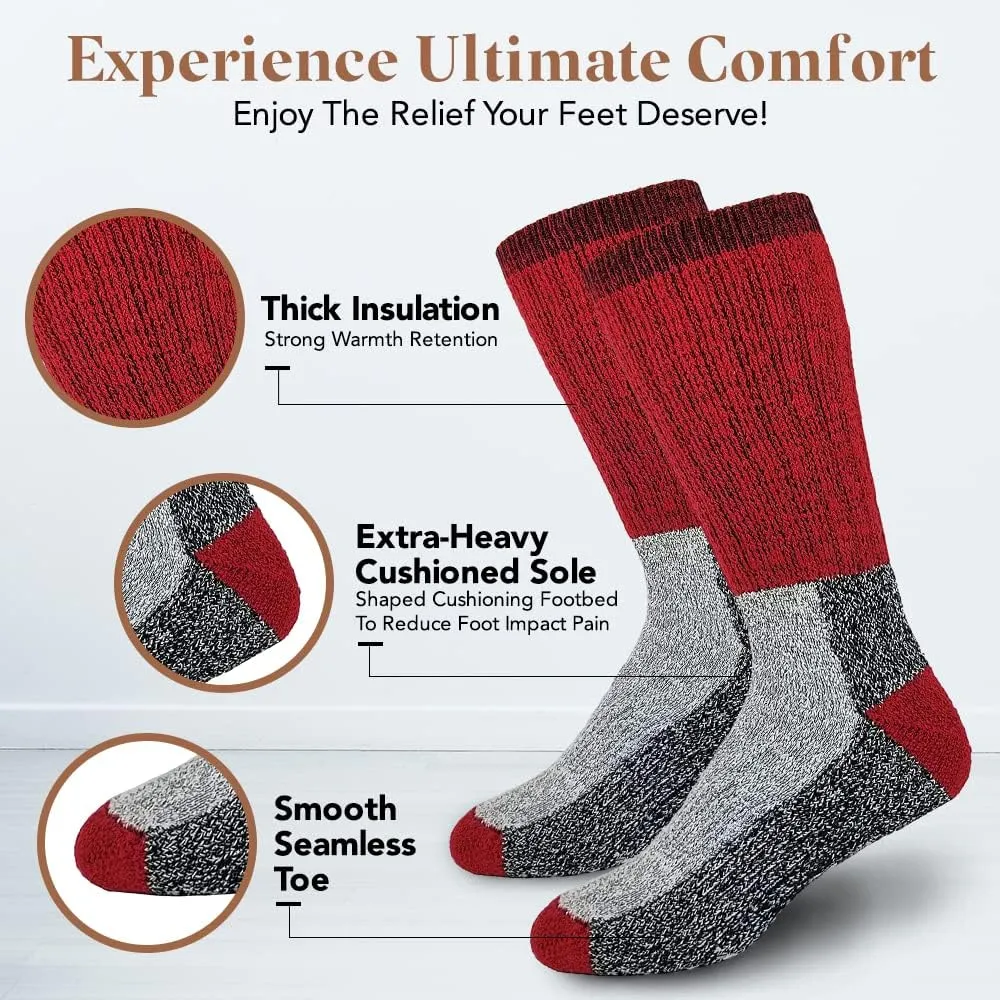 Merino Wool Thermal Socks Men and Women - Warm Hiking Socks Hunting Skiing Outdoor Winter Sports Crew Socks 6 Pairs