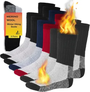 Merino Wool Thermal Socks Men and Women - Warm Hiking Socks Hunting Skiing Outdoor Winter Sports Crew Socks 6 Pairs
