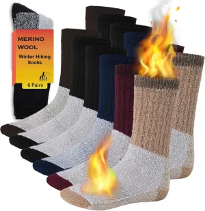 Merino Wool Thermal Socks Men and Women - Warm Hiking Socks Hunting Skiing Outdoor Winter Sports Crew Socks 6 Pairs