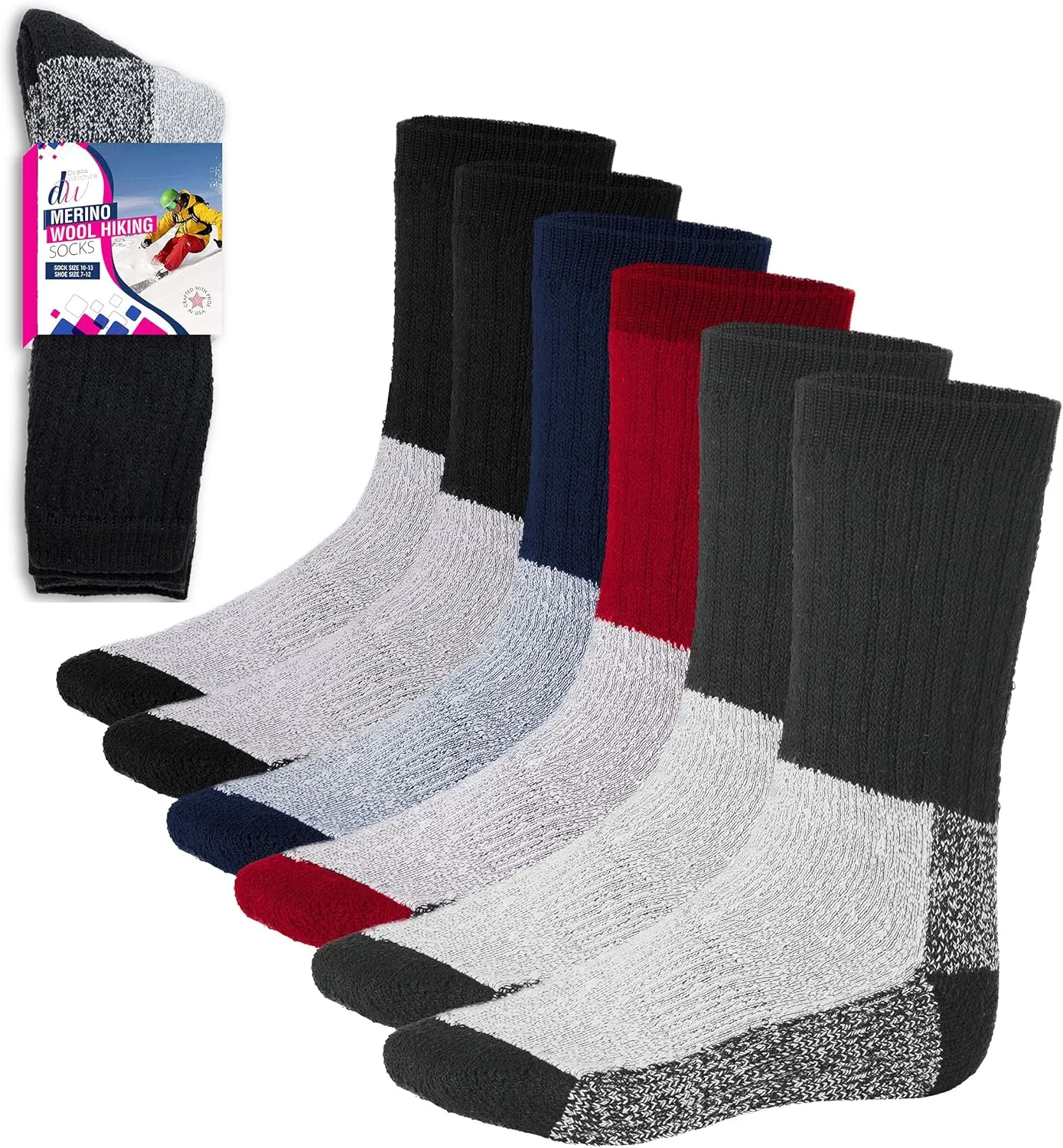 Merino Wool Thermal Socks Men and Women - Warm Hiking Socks Hunting Skiing Outdoor Winter Sports Crew Socks 6 Pairs