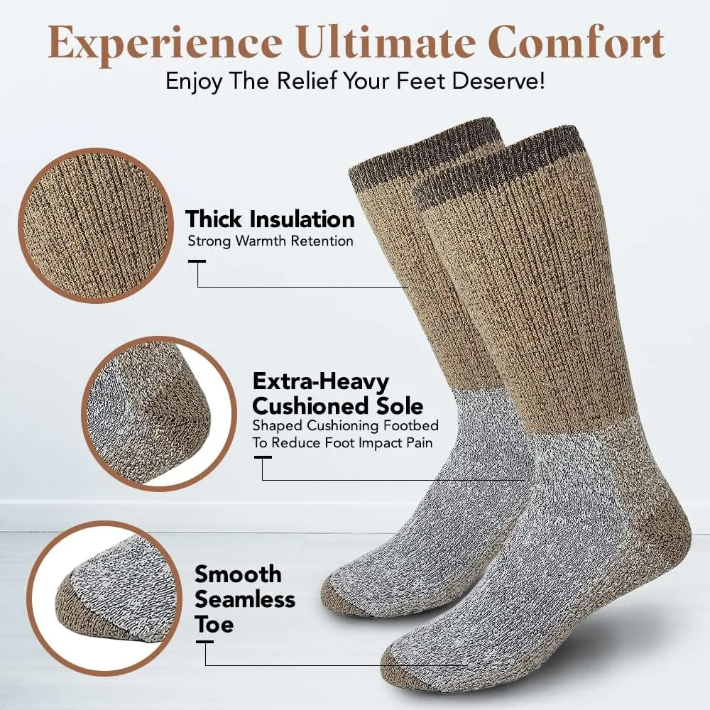 Merino Wool Thermal Socks Men and Women - Warm Hiking Socks Hunting Skiing Outdoor Winter Sports Crew Socks 6 Pairs