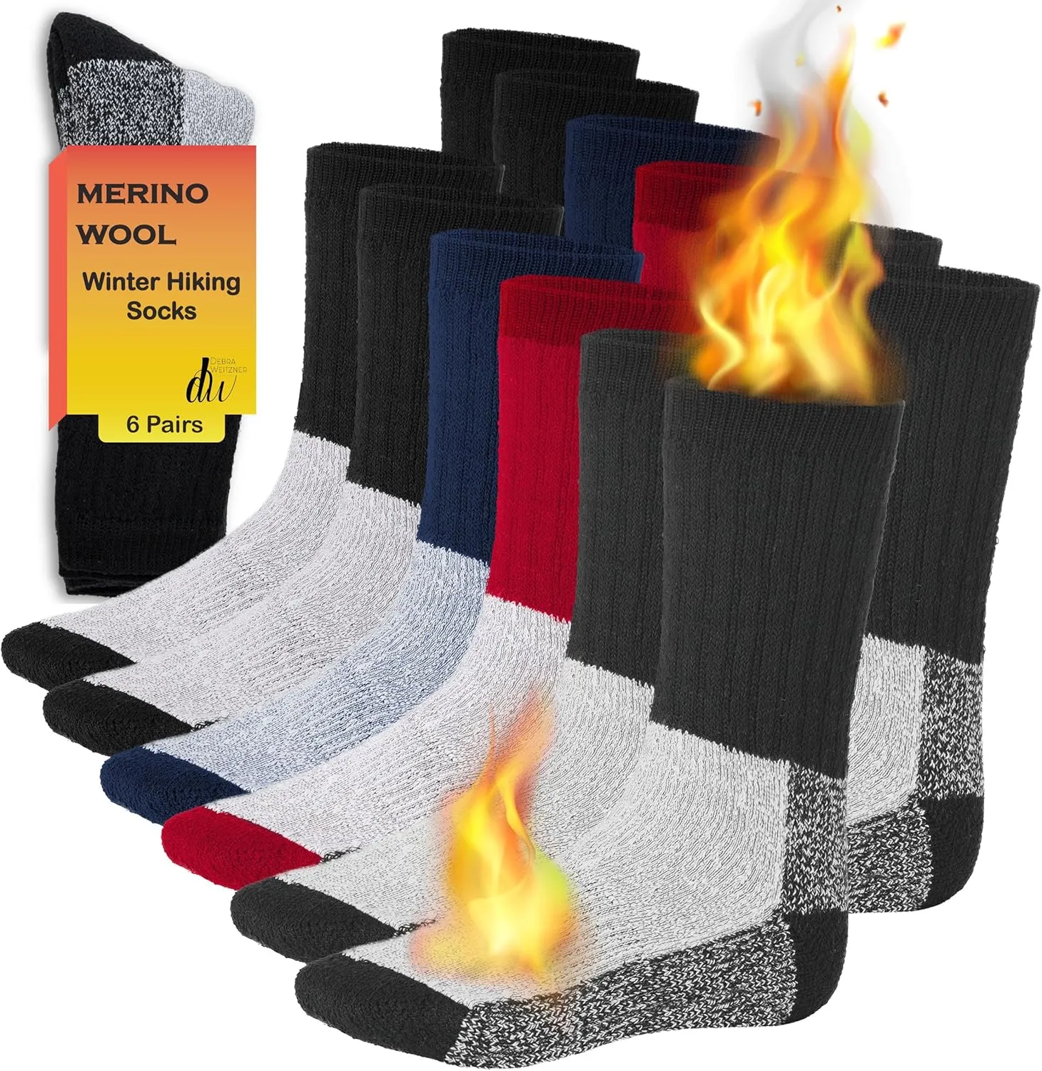 Merino Wool Thermal Socks Men and Women - Warm Hiking Socks Hunting Skiing Outdoor Winter Sports Crew Socks 6 Pairs