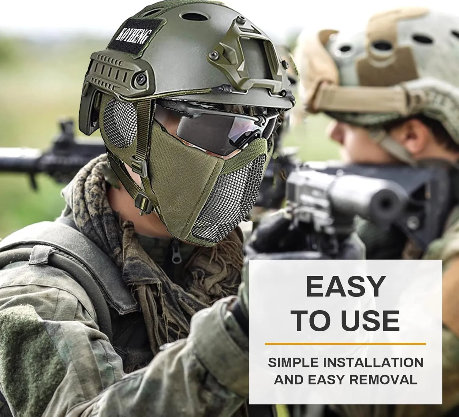 MH Tactical Fast Helmet Combined,with Foldable Ear Protection Half Face Mesh Mask and Goggles for Airsoft Paintball CS Game Set