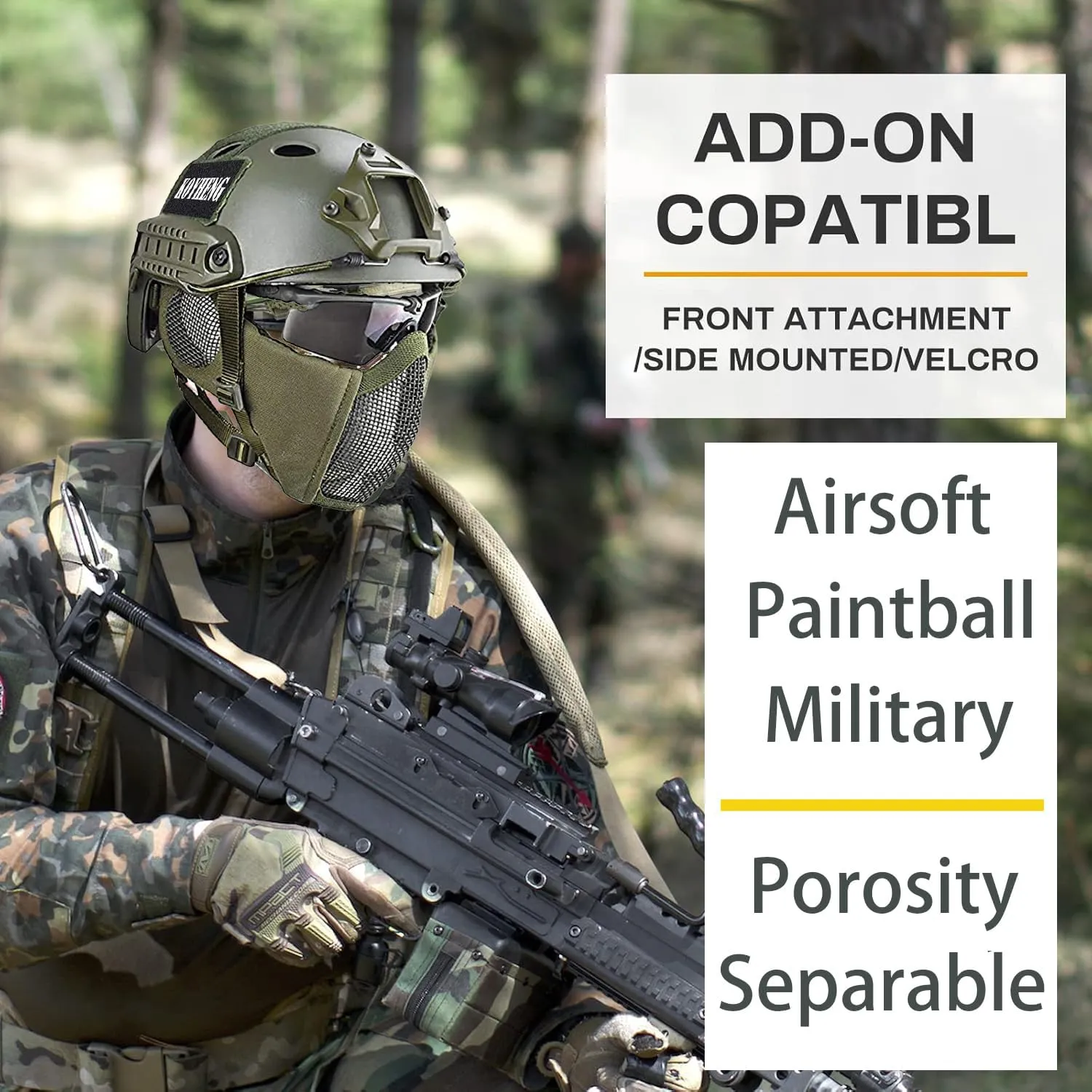 MH Tactical Fast Helmet Combined,with Foldable Ear Protection Half Face Mesh Mask and Goggles for Airsoft Paintball CS Game Set