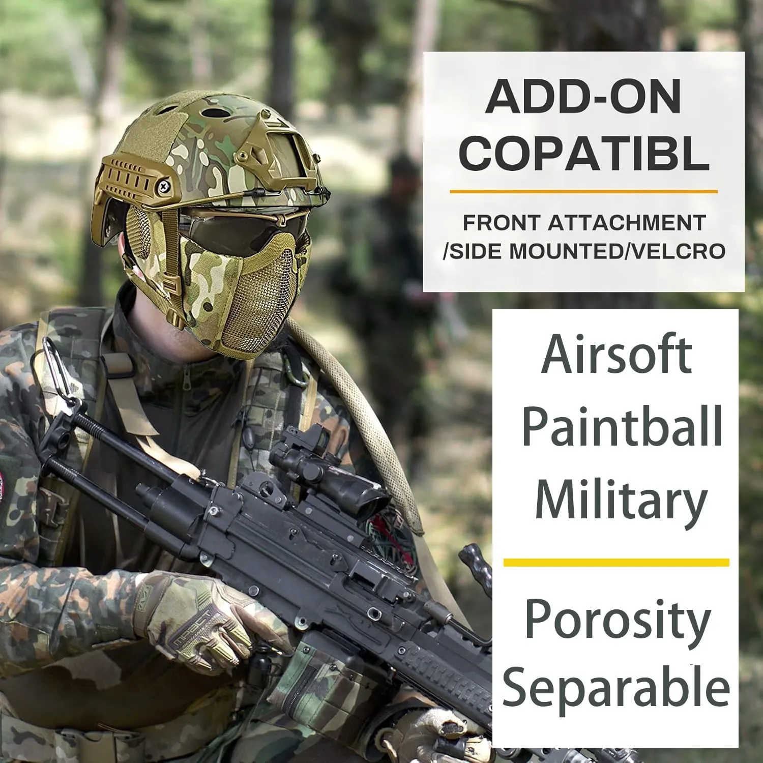 MH Tactical Fast Helmet Combined,with Foldable Ear Protection Half Face Mesh Mask and Goggles for Airsoft Paintball CS Game Set