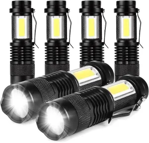 Mini COB LED Flashlights Ultra Bright Q5 Light 4 Modes Handheld Portable Torch Pocket Lights (6 Pack)