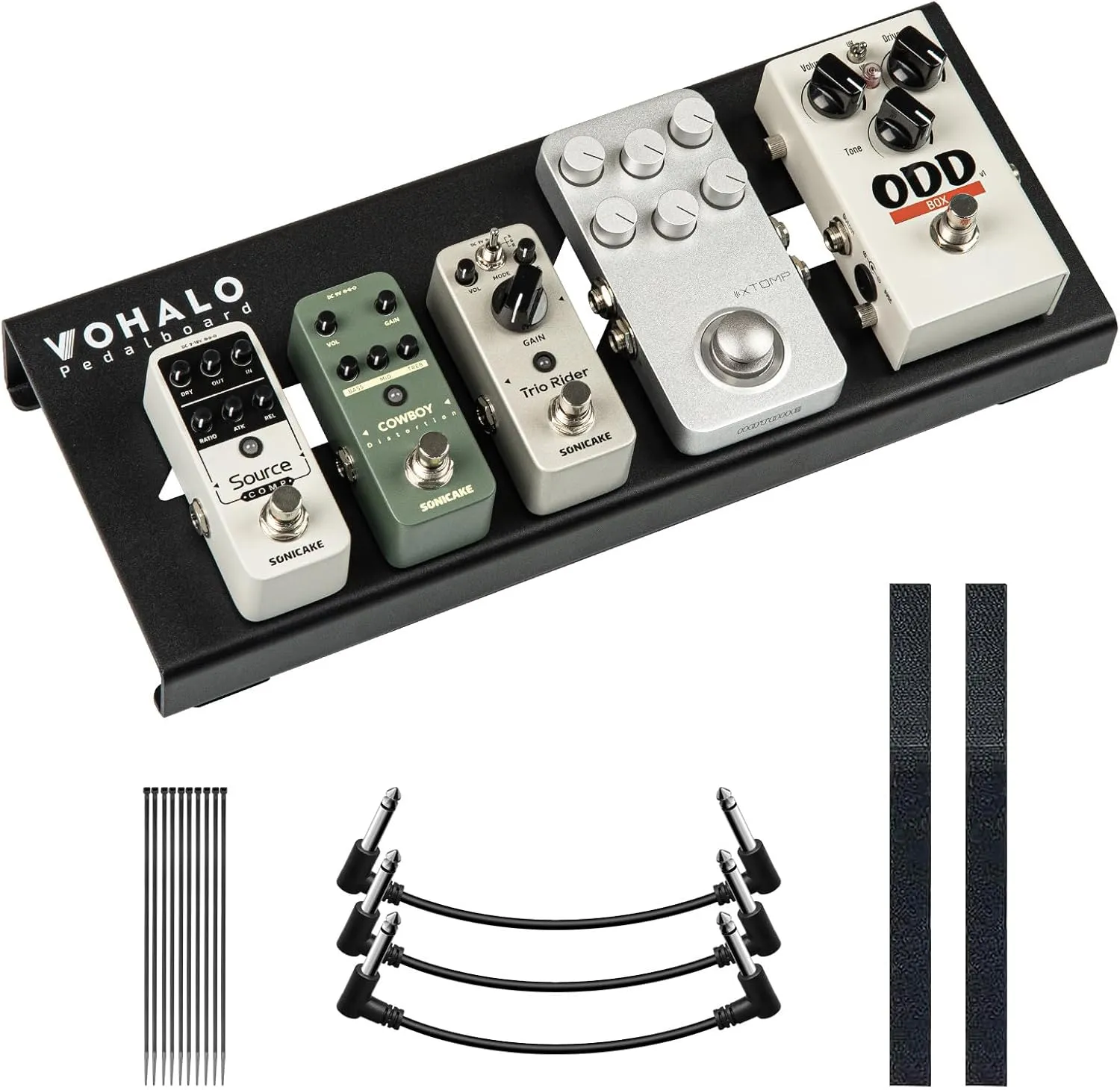 Mini Guitar Pedal Board 14" Guitar Effects Compact Small Pedalboard with Pedals Mountain Tape, Cable Tie & Patch Cables, Black 14.1"x 5.5"x 1.2"/1.8"