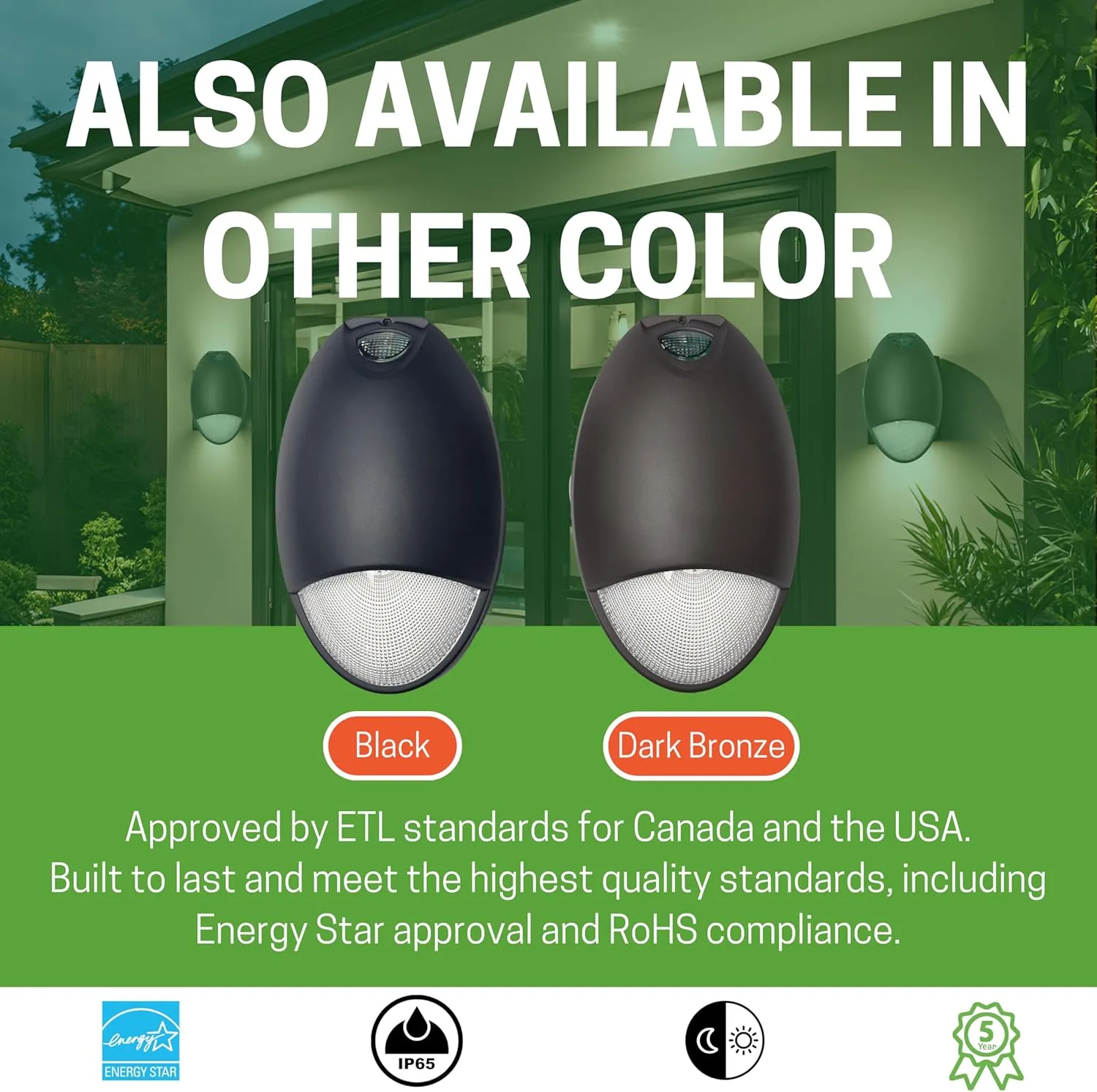 Mini Wall Pack Emergency Lights, LED Emergency Lights with Battery Backup, 90min Power, Photocell Sensor, IP65, Wet Resistant, Dark Bronze, 12W for Business and Home
