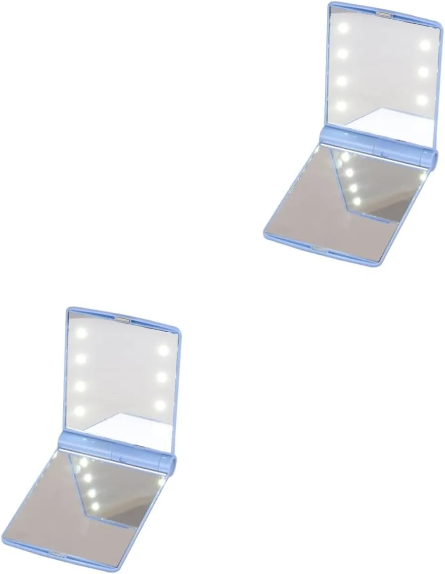 Mipcase 2pcs Led Lighted Makeup Mirror Led Lights Portable Compact Folding Design Rotation for Travel Low- Color