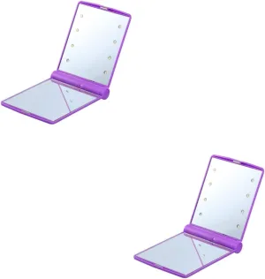 Mipcase 2pcs Led Lighted Makeup Mirror Portable Compact Led Folding Cosmetic Mirror for Travel Rotation Design Bright Reflection for Dark Environments Makeup Accessory