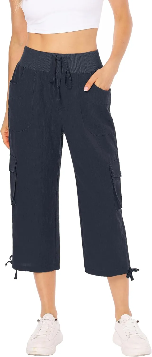 MISS MOLY Women's Cargo Capris Hiking Running Pants Loose Button Decor Lightweight Quick Dry Athletic Outdoor