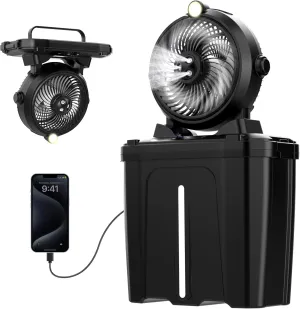 Misting Fan Portable with 11L Bucket for Outdoor Patio, 20000mAh USB Rechargeable Battery Camping Fan, 3 Powerful Wind Speeds, 3 Spray Nozzles, Hanging & Lighting Mister Cooling Fans for Picnic