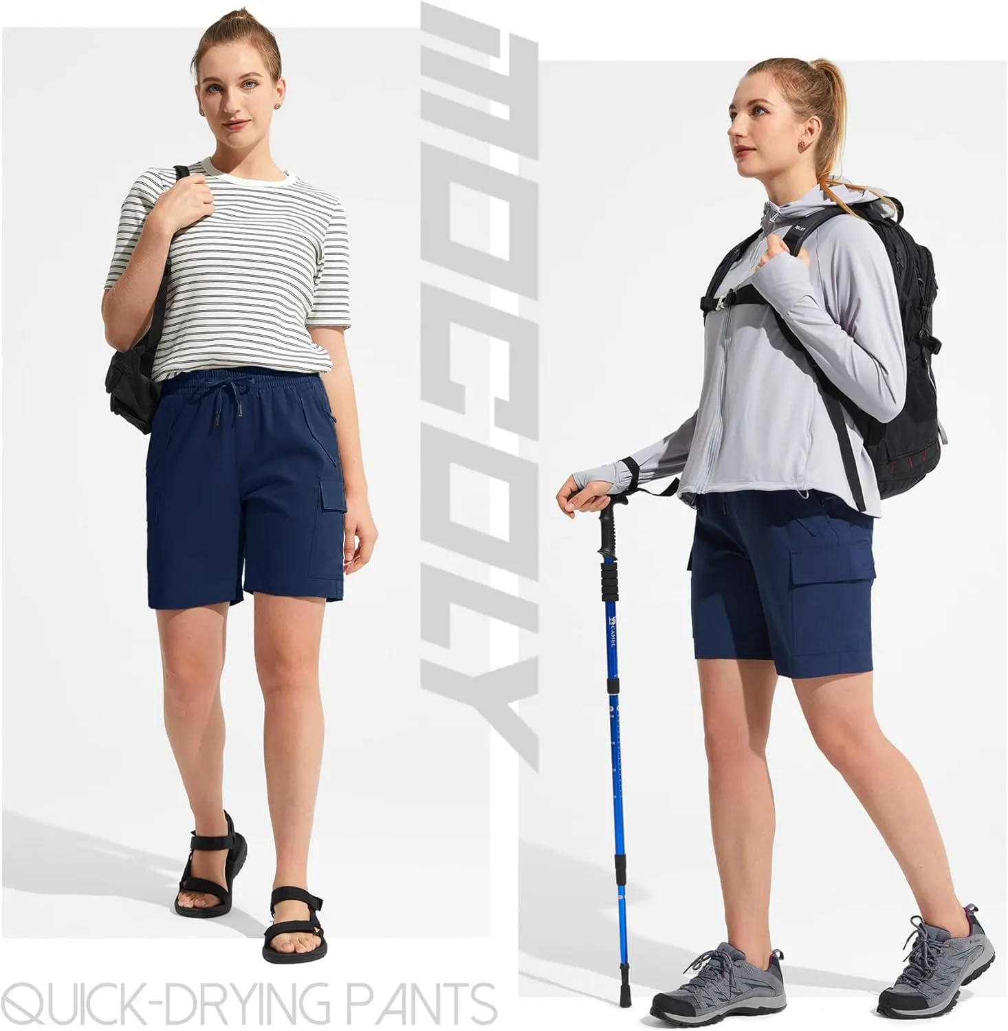 MOCOLY Womens Hiking Cargo Shorts 8" Quick Dry Lightweight Golf Shorts for Camping Travel Athletic with Zipper Pockets