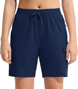 MOCOLY Womens Hiking Cargo Shorts 8" Quick Dry Lightweight Golf Shorts for Camping Travel Athletic with Zipper Pockets