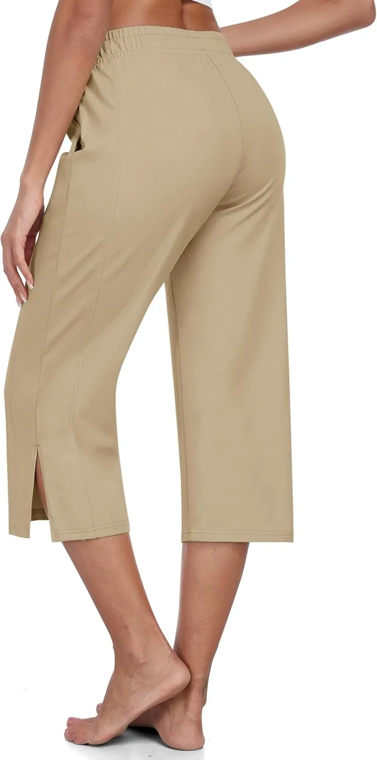 MoFiz Women's Capri Pants Wide Leg Plus Size Lightweight Quick Dry Hiking Pants Casual Loose Sweatpants Athletic Walking Yoga