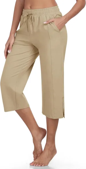 MoFiz Women's Capri Pants Wide Leg Plus Size Lightweight Quick Dry Hiking Pants Casual Loose Sweatpants Athletic Walking Yoga