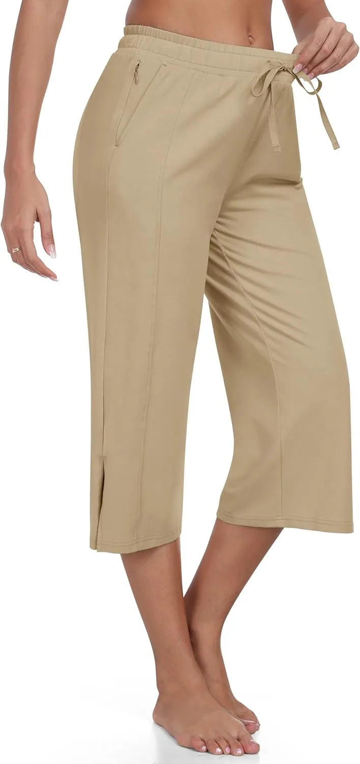 MoFiz Women's Capri Pants Wide Leg Plus Size Lightweight Quick Dry Hiking Pants Casual Loose Sweatpants Athletic Walking Yoga