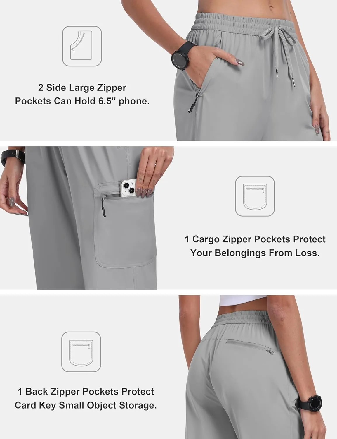MoFiz Women's Hiking Cargo Pants Lightweight Joggers Elastic Waist Athletic Outdoor Sweatpants Casual Travel Pant with Pocket