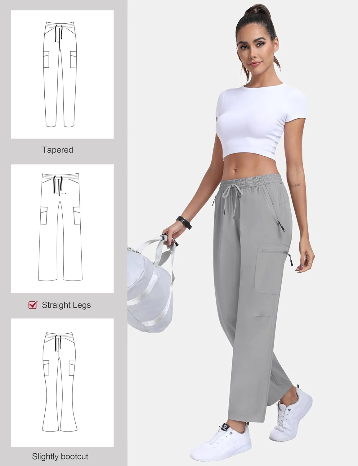 MoFiz Women's Hiking Cargo Pants Lightweight Joggers Elastic Waist Athletic Outdoor Sweatpants Casual Travel Pant with Pocket