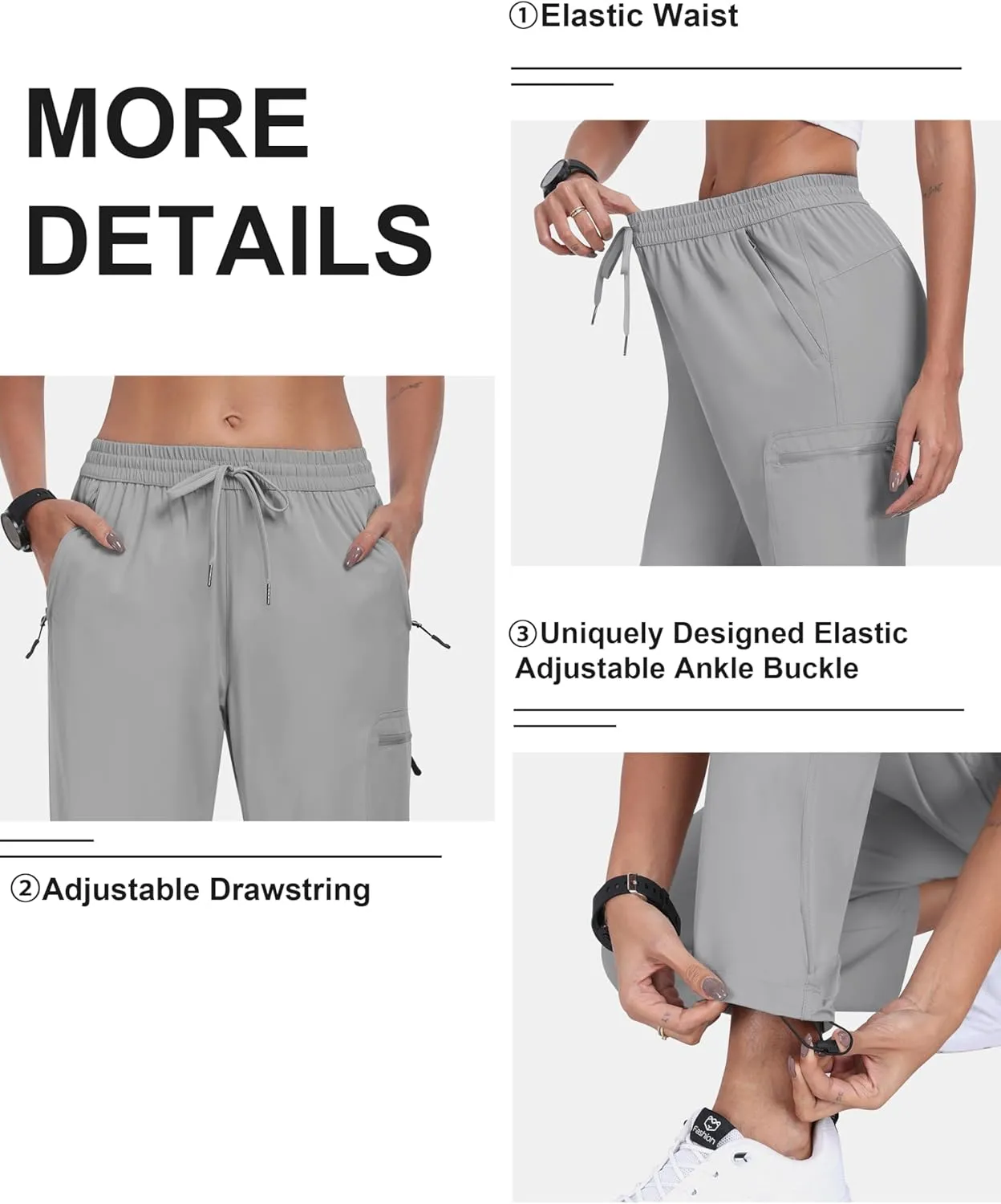 MoFiz Women's Hiking Cargo Pants Lightweight Joggers Elastic Waist Athletic Outdoor Sweatpants Casual Travel Pant with Pocket