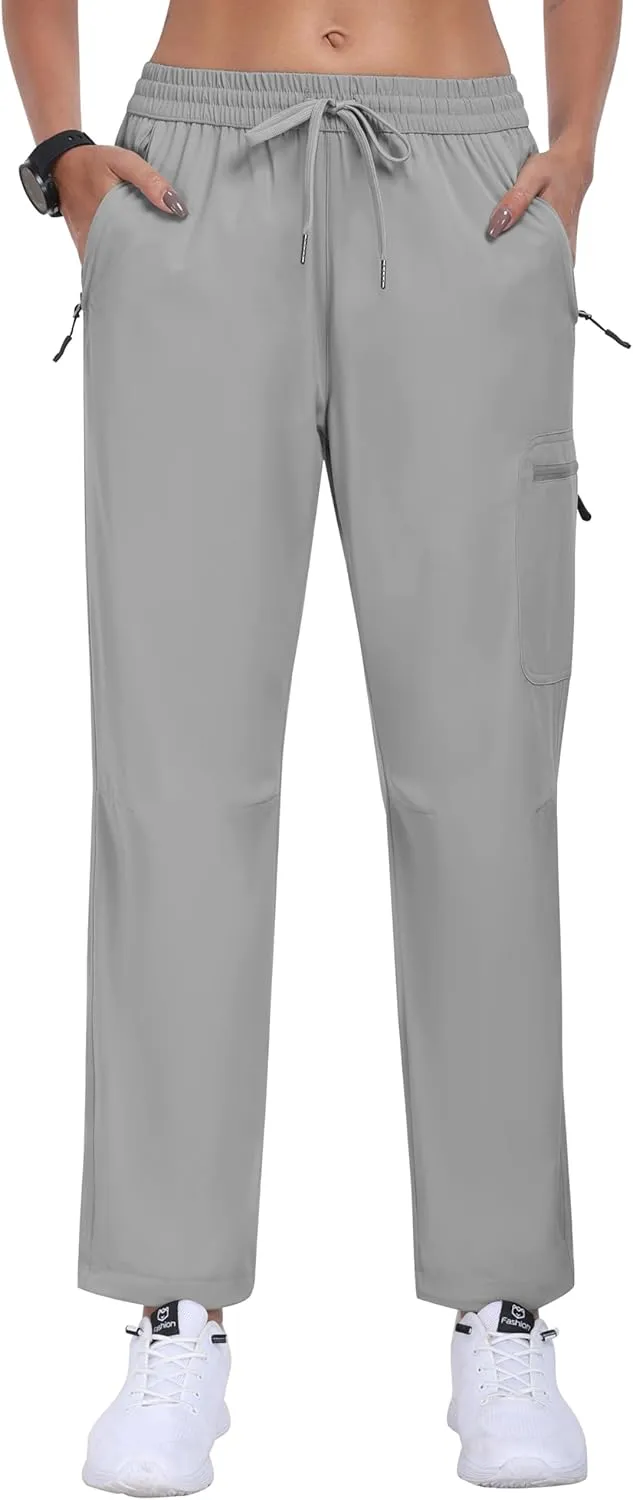MoFiz Women's Hiking Cargo Pants Lightweight Joggers Elastic Waist Athletic Outdoor Sweatpants Casual Travel Pant with Pocket