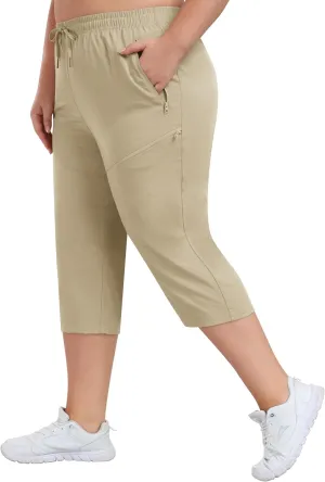 MoFiz Women's Plus Size Capris Pants Casual Hiking Pants Lightweight Quick Dry Summer Cargo Pants for Women