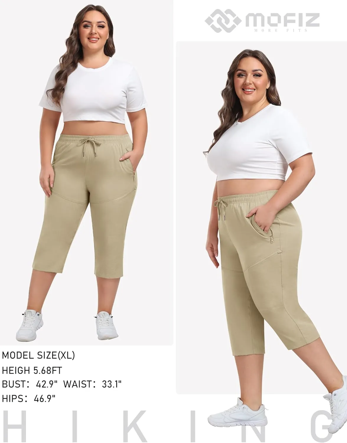 MoFiz Women's Plus Size Capris Pants Casual Hiking Pants Lightweight Quick Dry Summer Cargo Pants for Women