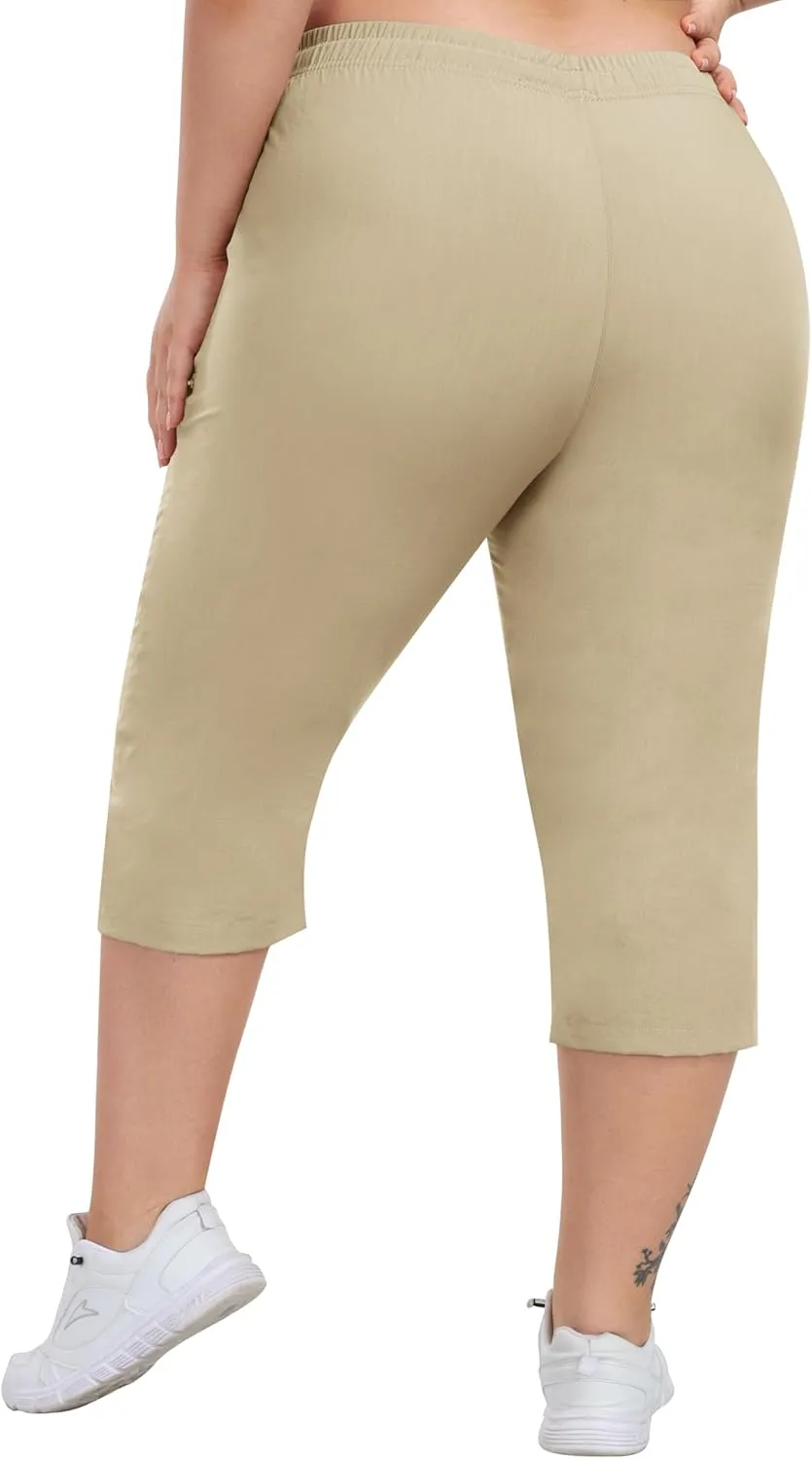 MoFiz Women's Plus Size Capris Pants Casual Hiking Pants Lightweight Quick Dry Summer Cargo Pants for Women