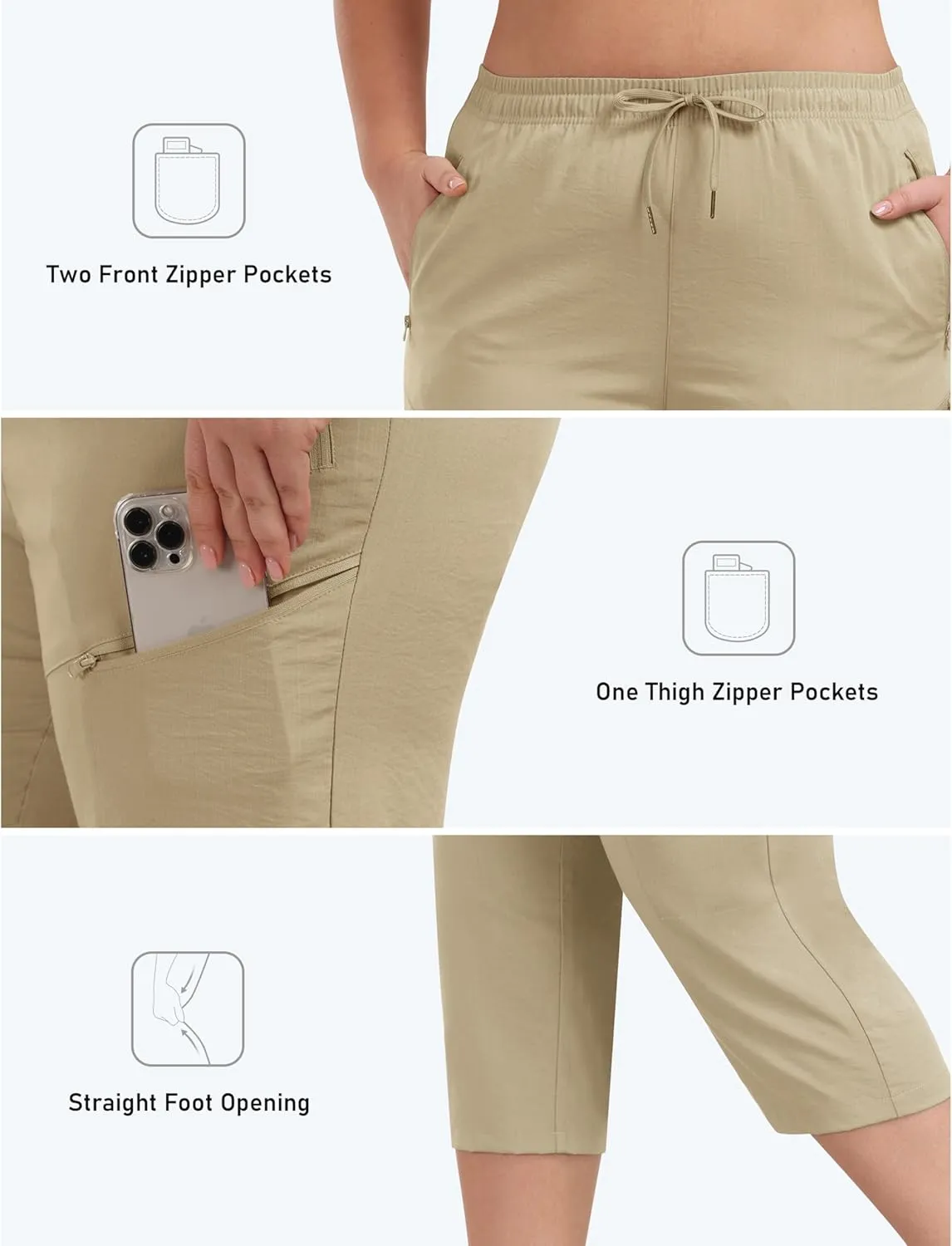MoFiz Women's Plus Size Capris Pants Casual Hiking Pants Lightweight Quick Dry Summer Cargo Pants for Women