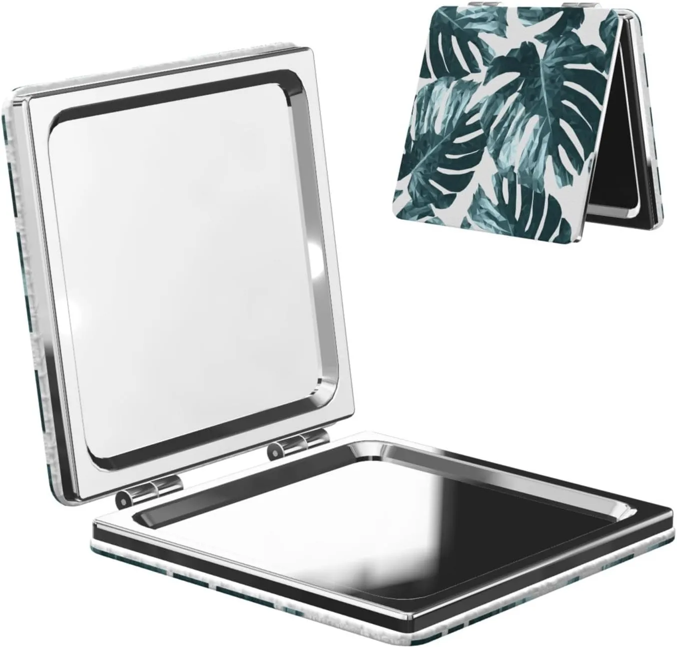Monstera Green Palm Leaves Women Small Makeup Mirror Compact Handheld Cosmetic Mirror for Purse Pocket
