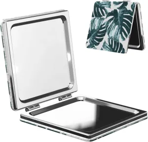 Monstera Green Palm Leaves Women Small Makeup Mirror Compact Handheld Cosmetic Mirror for Purse Pocket