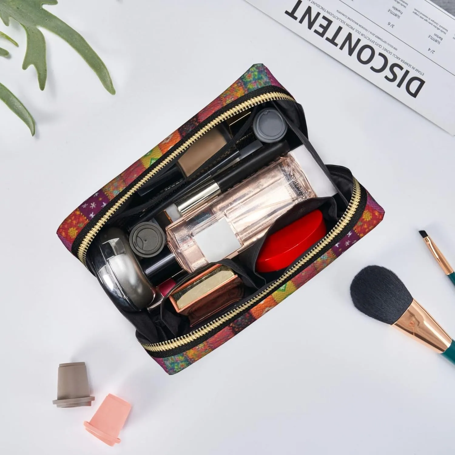 Moroccan Geometric Toiletry Pouch, Travel-Friendly Makeup Organizer For Makeup Brushes, Lipsticks
