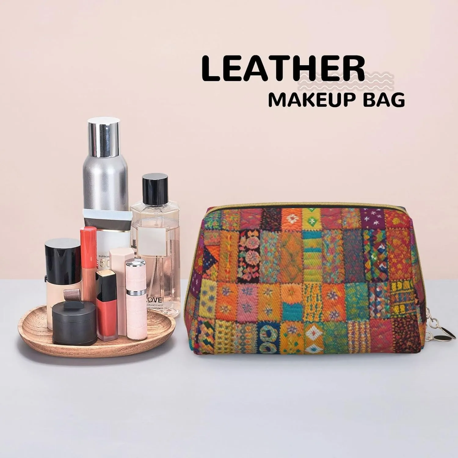 Moroccan Geometric Toiletry Pouch, Travel-Friendly Makeup Organizer For Makeup Brushes, Lipsticks