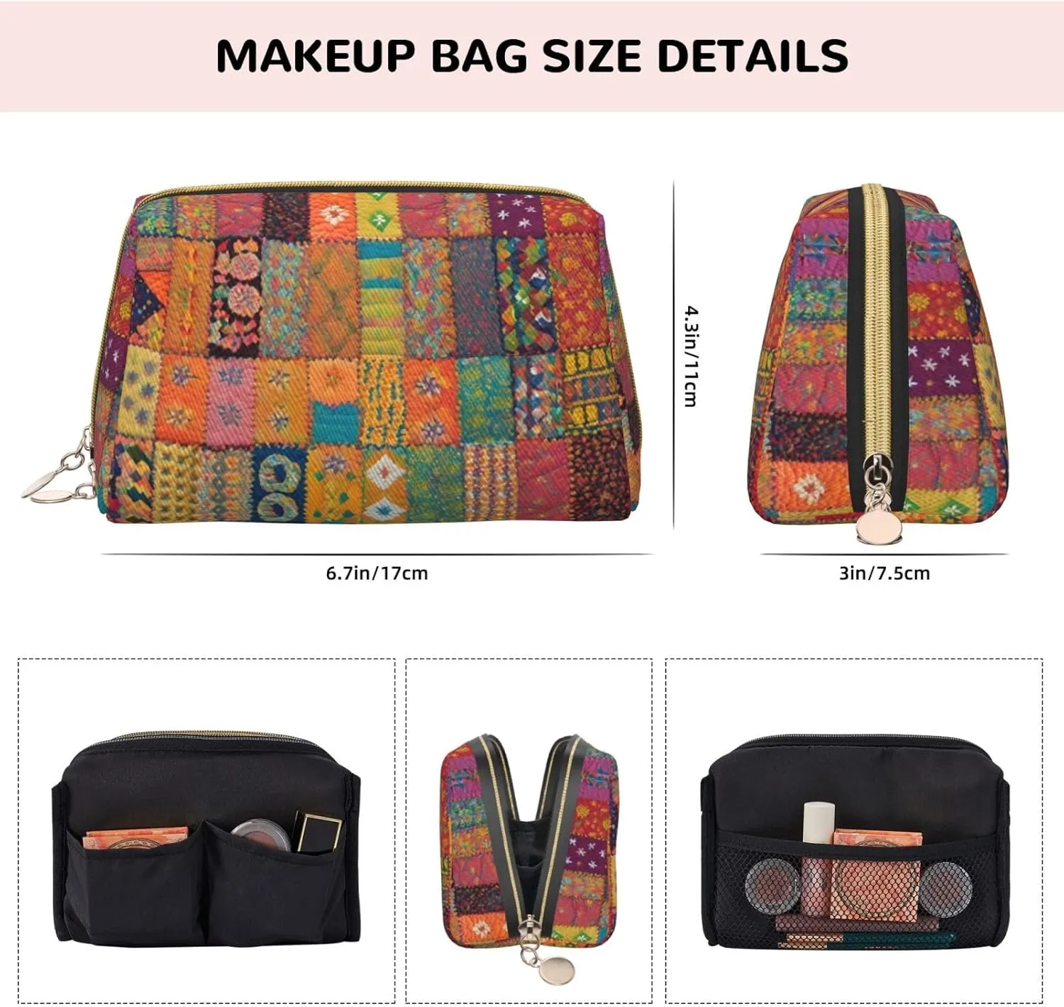Moroccan Geometric Toiletry Pouch, Travel-Friendly Makeup Organizer For Makeup Brushes, Lipsticks