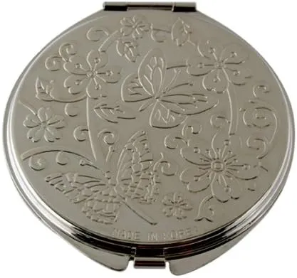 Mother of Pearl Design 2-Sided 2X/1X Magnification Compact Mirror, Pocket Travel Makeup Mirror, Small Metal Portable Handheld Cosmetic Mirror for Purses, Gift for Mom Women (Crane Moon)