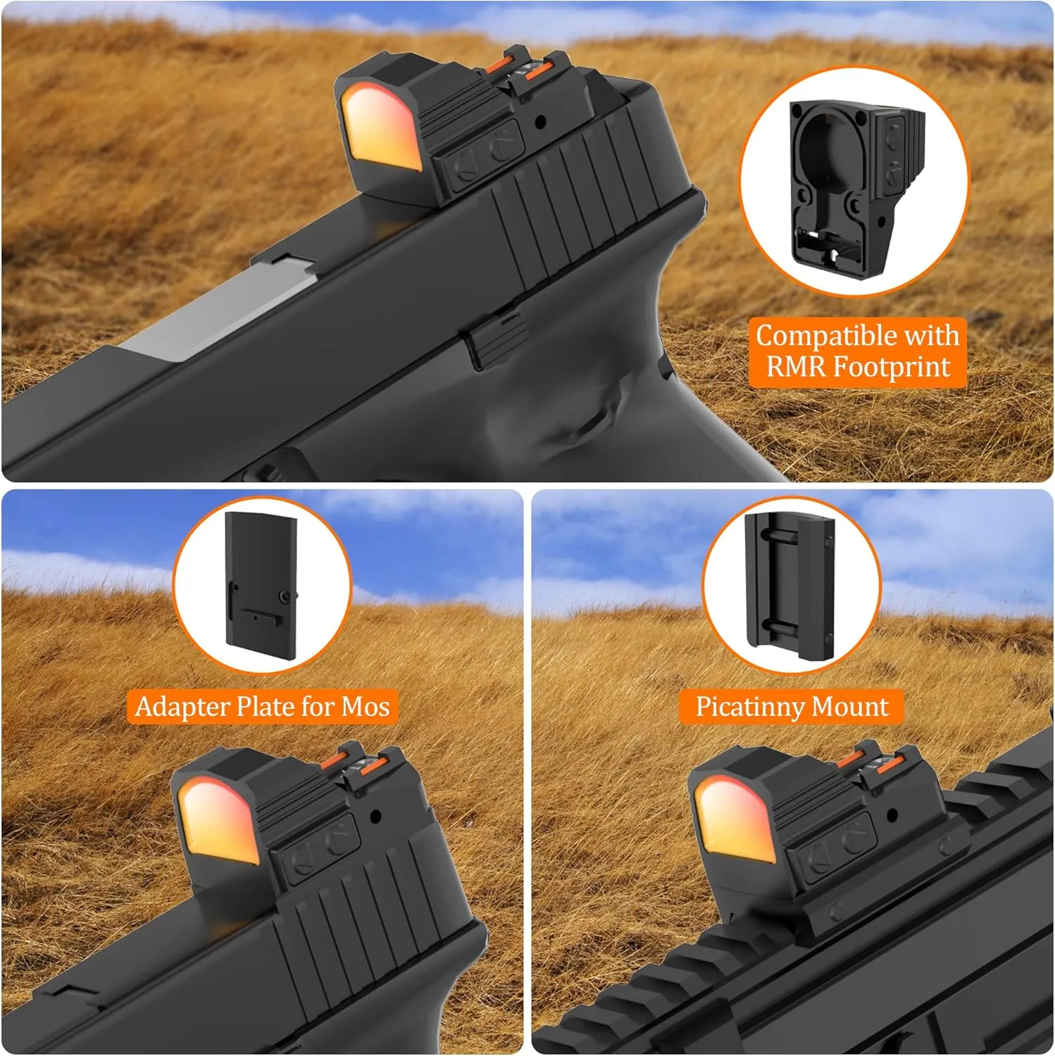 Motion Awake Red Dot Sight - 2 MOA RMR Cut Footprint Red Dot Scope, Waterproof Optic Reflex Sight 12 Brightness Adjustment Shake Awake Red Dot Sight with Adapter Plate for MOS and 20mm Picatinny Base