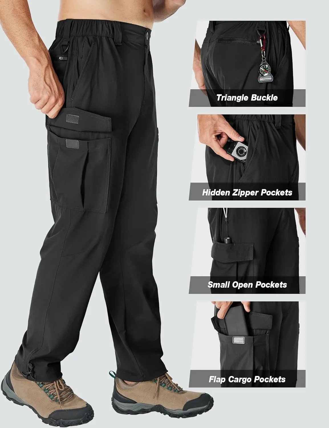 MOURCE Mens Quick-Dry Hiking Pants - Lightweight Water Resistant Cargo Pants for Men with 8 Pockets for Outdoor Activities