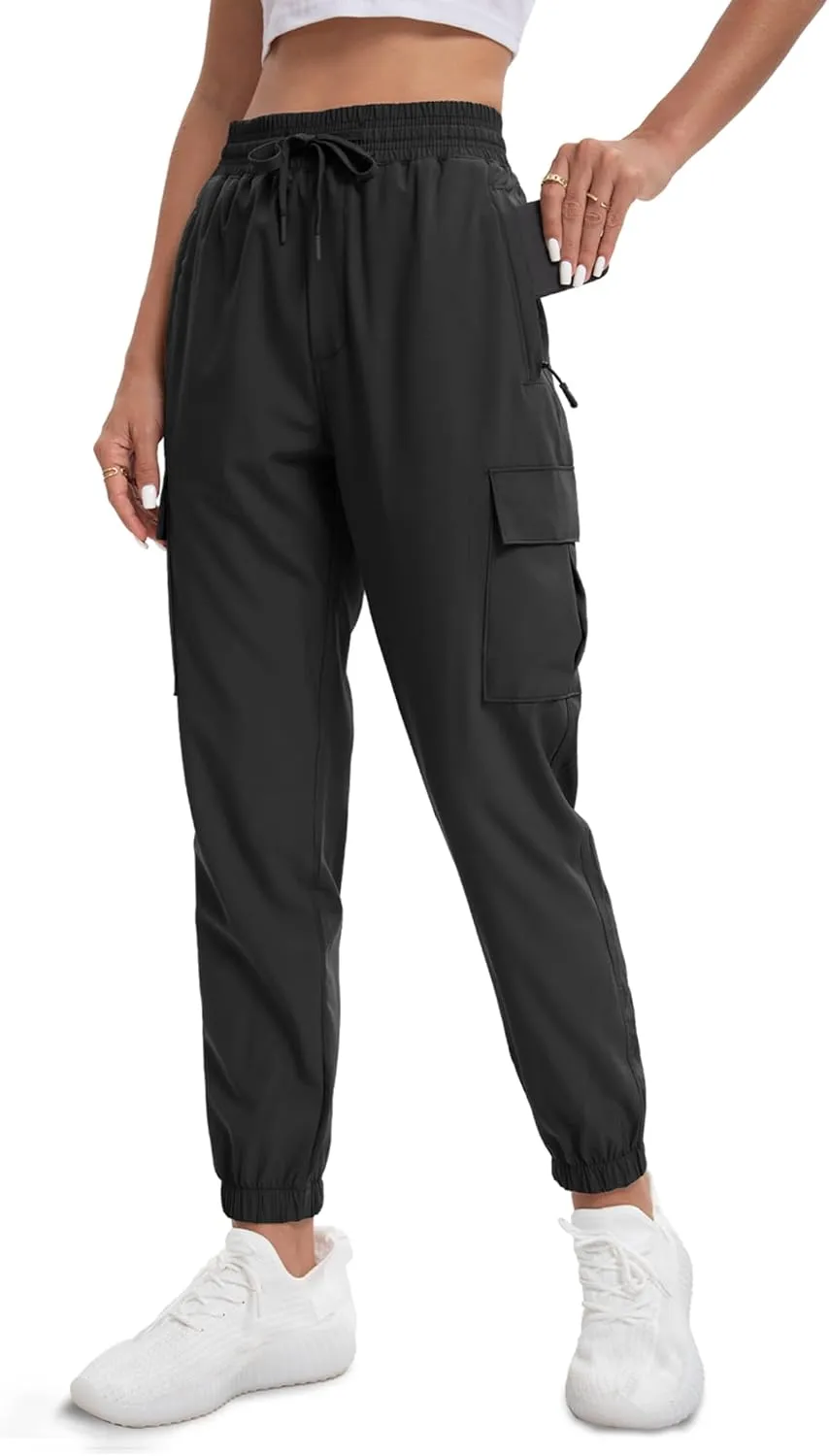 MOURCE Womens Hiking Pants Lightweight Quick Dry Adjustable Cargo Joggers with Zippered Pockets