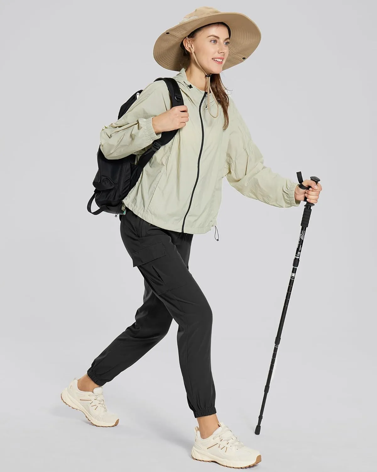 MOURCE Womens Hiking Pants Lightweight Quick Dry Adjustable Cargo Joggers with Zippered Pockets