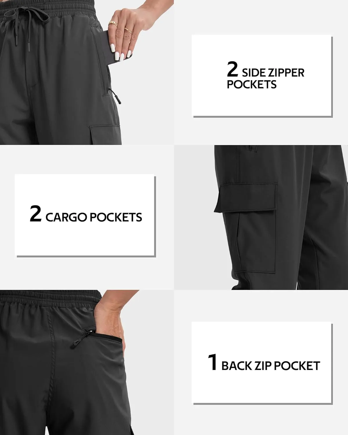 MOURCE Womens Hiking Pants Lightweight Quick Dry Adjustable Cargo Joggers with Zippered Pockets