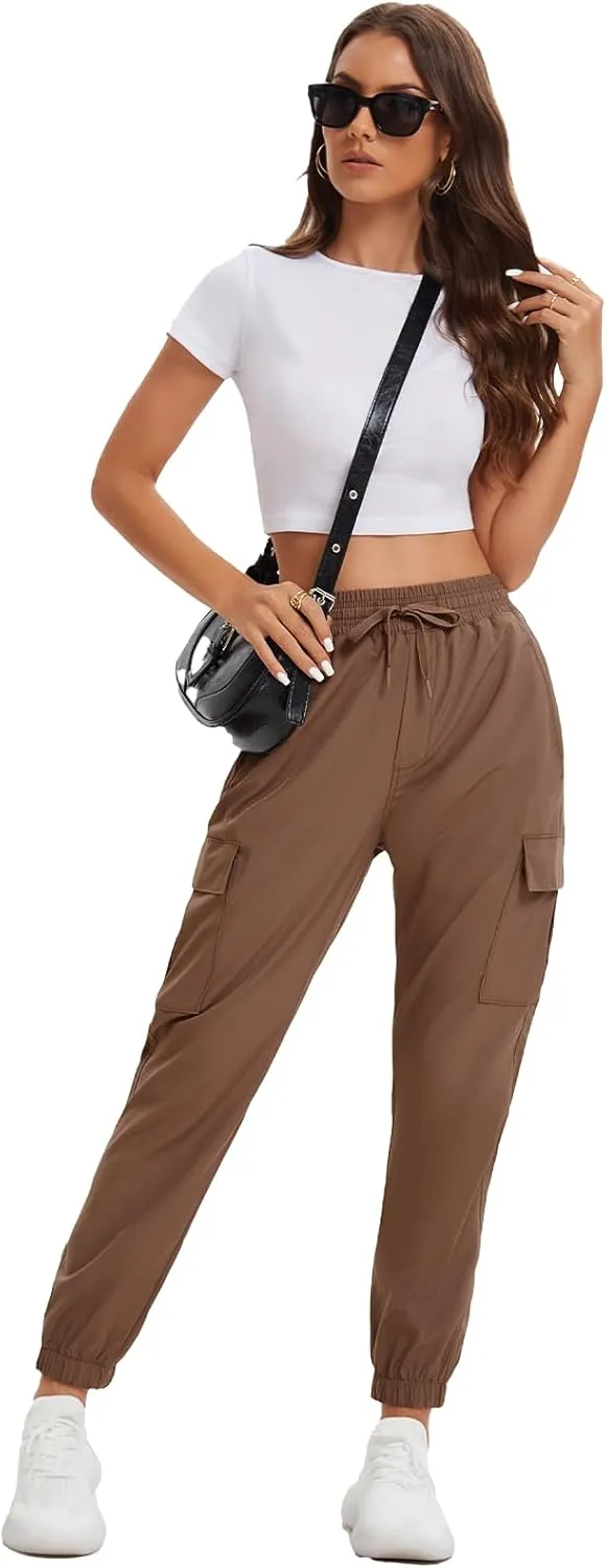 MOURCE Womens Hiking Pants Lightweight Quick Dry Adjustable Cargo Joggers with Zippered Pockets