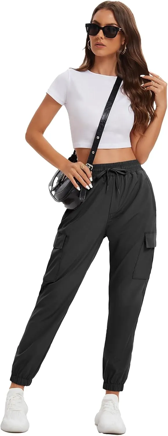 MOURCE Womens Hiking Pants Lightweight Quick Dry Adjustable Cargo Joggers with Zippered Pockets