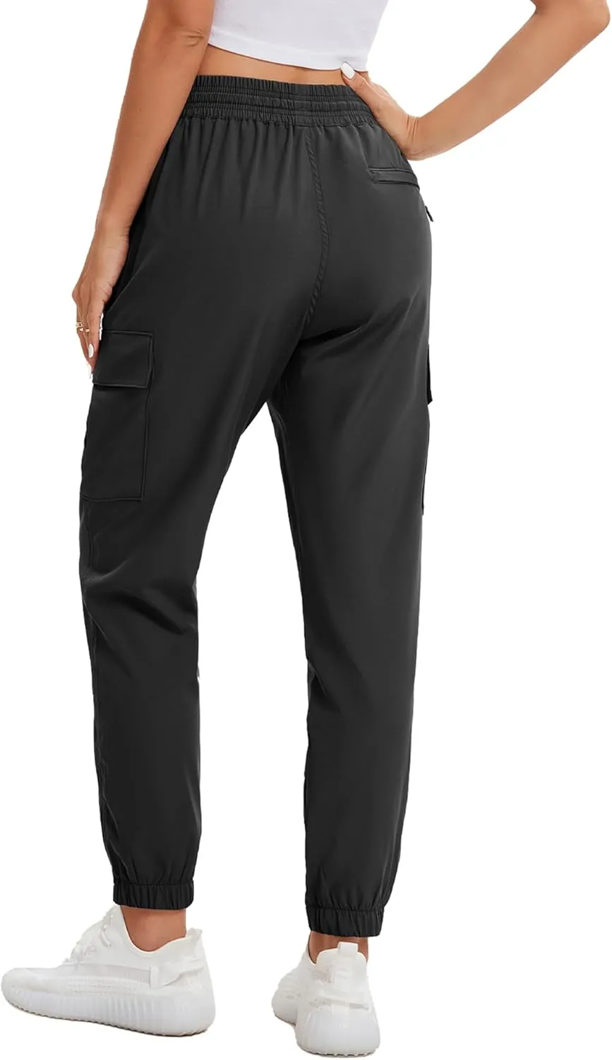 MOURCE Womens Hiking Pants Lightweight Quick Dry Adjustable Cargo Joggers with Zippered Pockets