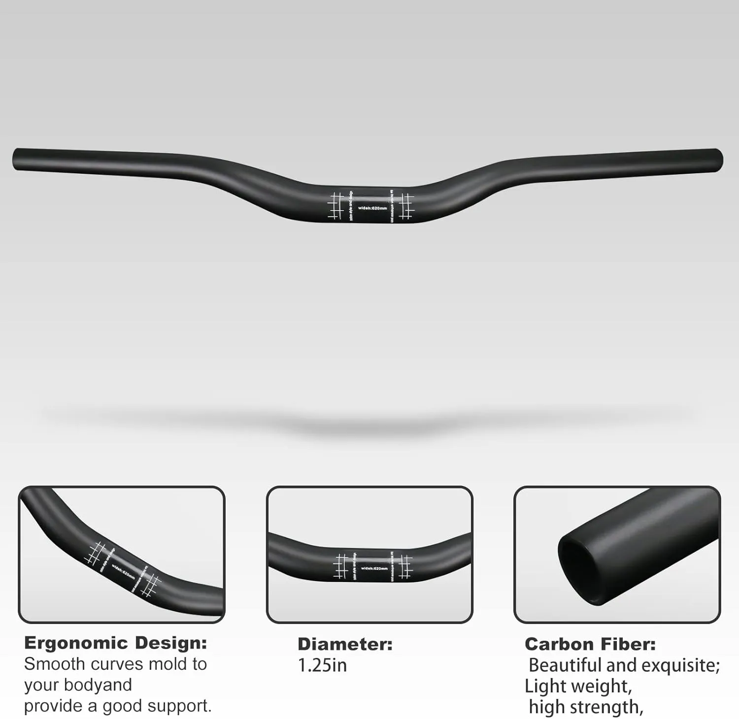 Mtb Mountain Bike Handlebars Alfa Pasca Carbon Riser Handlebar 31.8 Bike Handlebars for Cycling Bicycle Bars UD Matte 620/640/660/680/700/720mm
