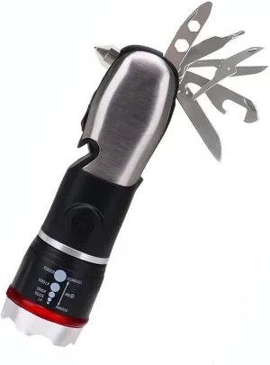 Multi Tool LED Flashlight All In One Tool Light Tactical Torch for Cars Emergency Camping with Glass Breaker and Seat belt Cutter(Black)
