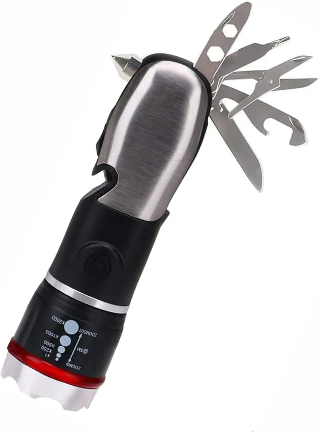 Multi Tool LED Flashlight All In One Tool Light Tactical Torch for Cars Emergency Camping with Glass Breaker and Seat belt Cutter(Black)
