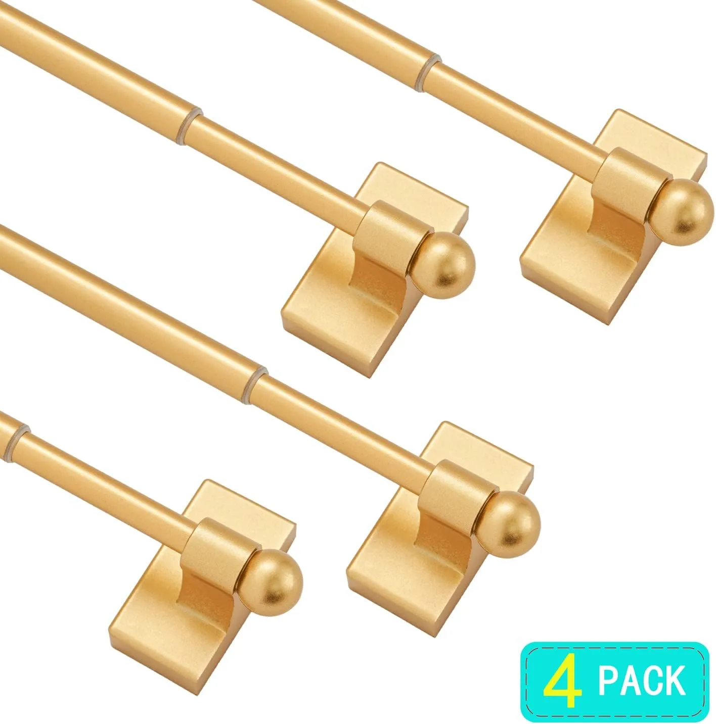 Multi-Use Adjustable Magnetic Curtain Rods for Doors, Windows, Tool Boxes, 16-28 Inch, Easy Installation，4-Pack，Gold