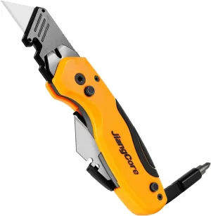 Multifunctional Folding Utility Knife – Quick-Change Box Cutter with Pry Bar and SK5 Blades, Dual-Angle Bit Holder and Belt Clip for Heavy-Duty Cutting Prying and Fastening Tasks