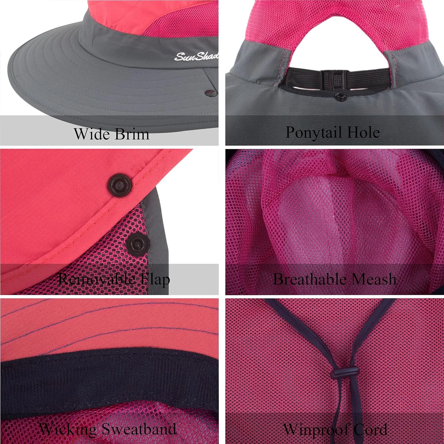 Muryobao Women's Ponytail Summer Sun UV Protection Hat Foldable Wide Brim Boonie Hats for Beach Safari Fishing