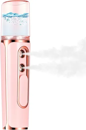 Nano Mister Cool Face Steamer Handheld Facial Mist Sprayer with 2 Nozzles, 30ml Visual Water Tank and USB Rechargeable, Portable Nano Moisturizer for Makeup, Skin Hydration (White)